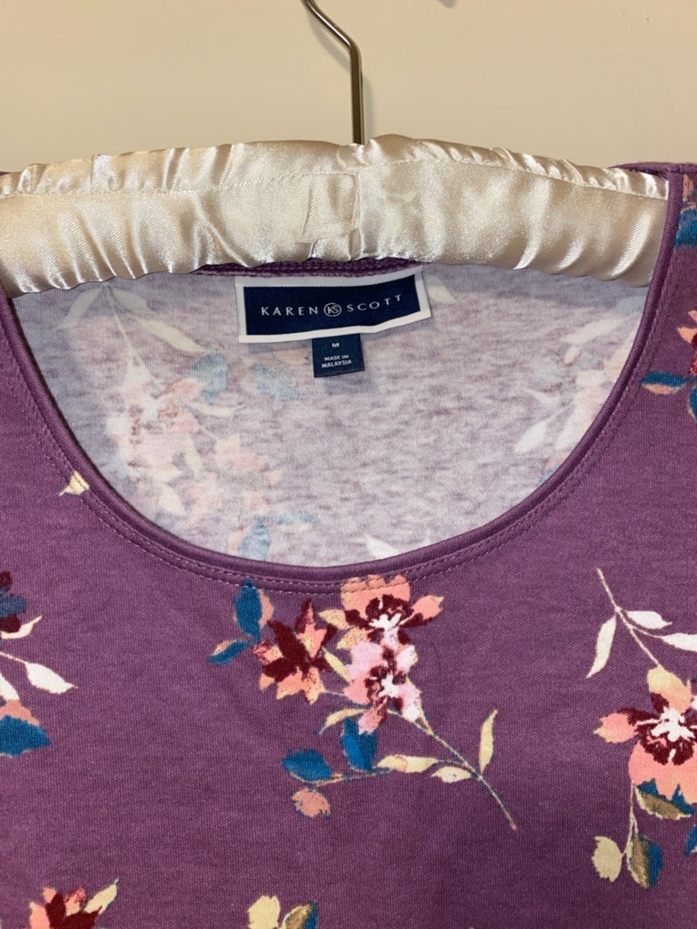 Karen Scott Mauve Floral Long-Sleeve Scoop Neck Top - Picture 2 of 5